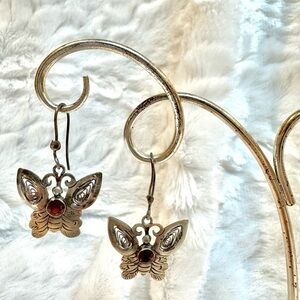 Butterfly Gold Earrings Red Stone